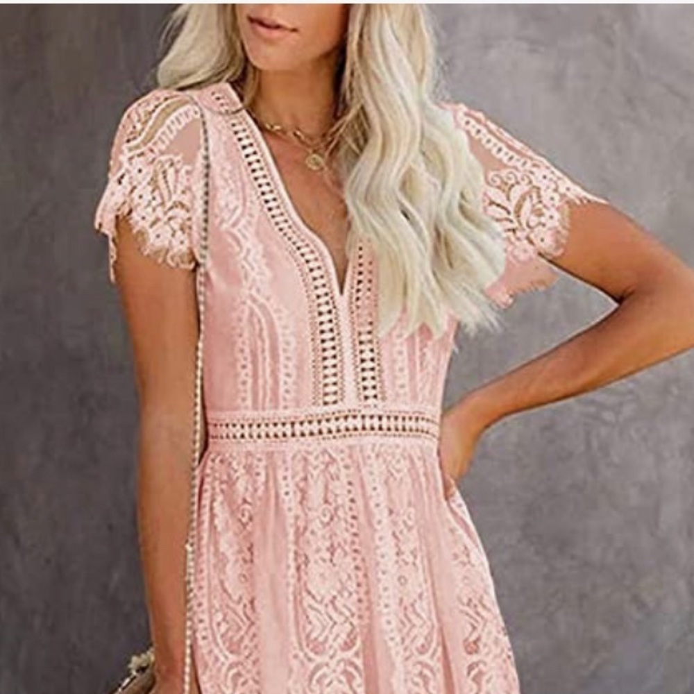 NWT V Neck Short Sleeve Floral Lace Maxi Dress